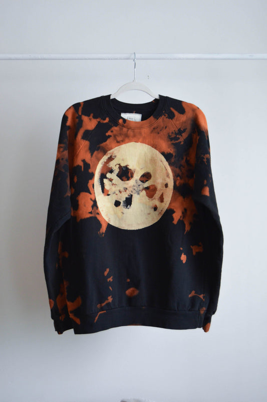 May and Mary Fire Moon REVAMPED Tie Dyed Sweatshirt, Long Sleeve Raglan, Crew Neck