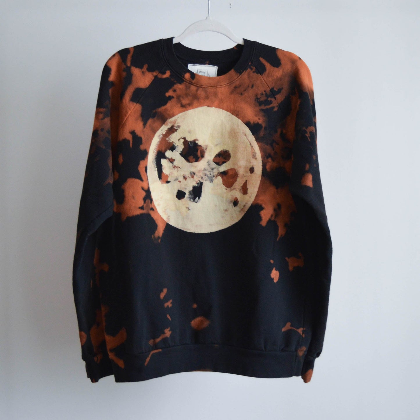 May and Mary Fire Moon REVAMPED Tie Dyed Sweatshirt, Long Sleeve Raglan, Crew Neck