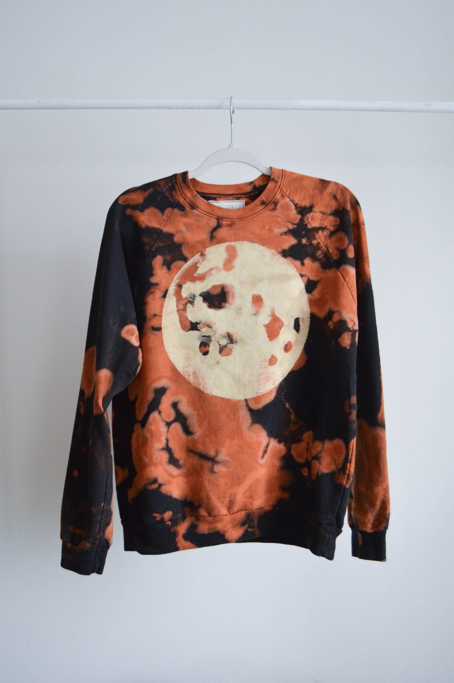 May and Mary Fire Moon REVAMPED Tie Dyed Sweatshirt, Long Sleeve Raglan, Crew Neck