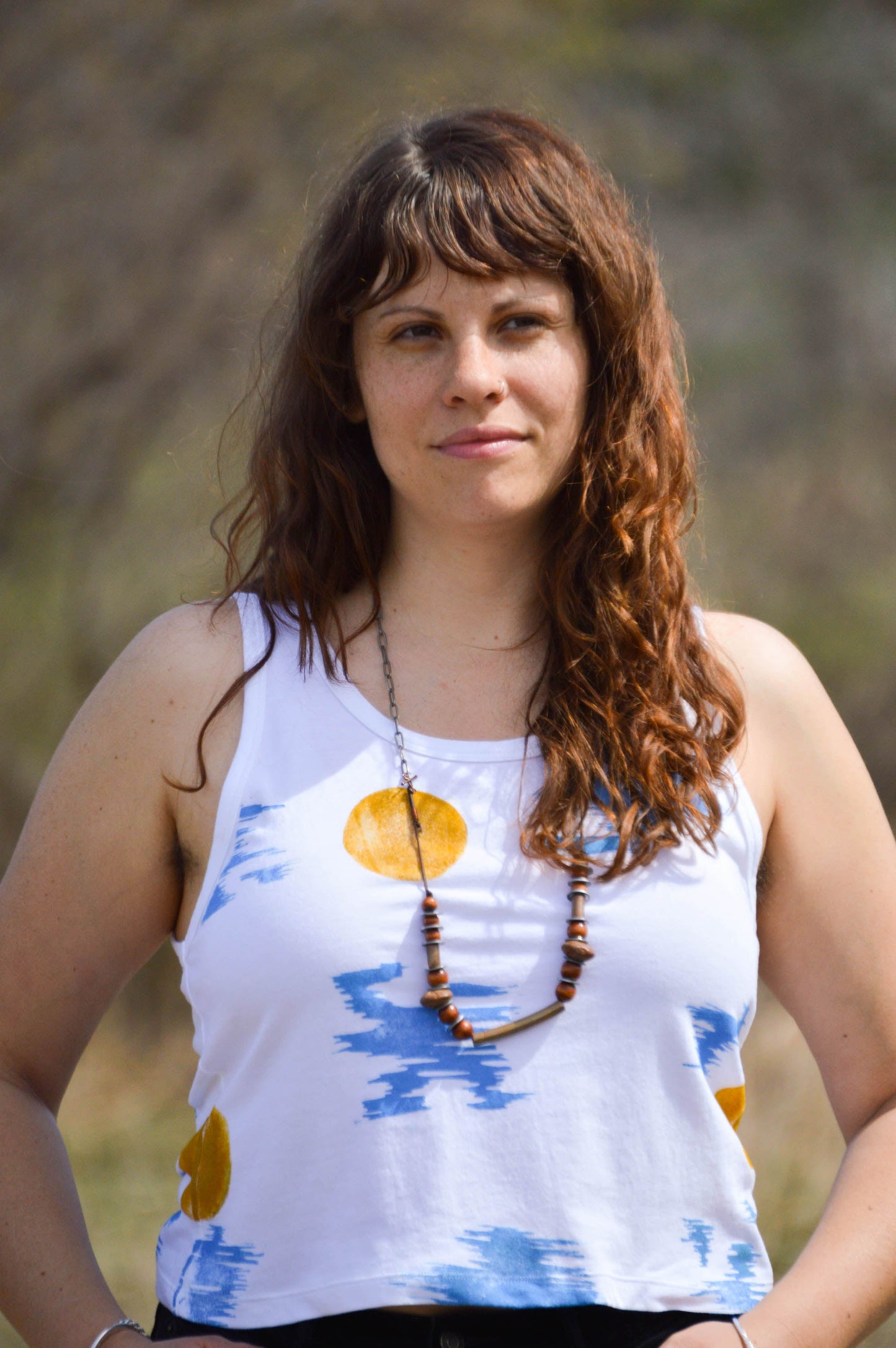 May and Mary Block Printed Bamboo Crop Tank - New Birch