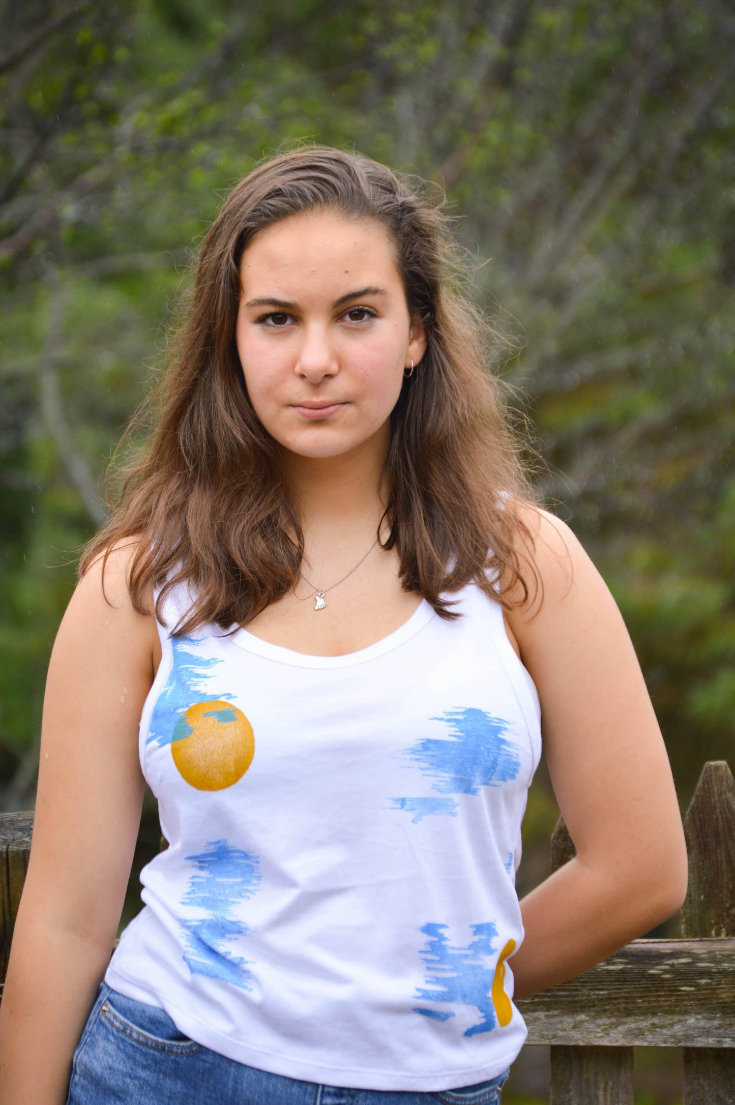 May and Mary Block Printed Bamboo Crop Tank - New Birch