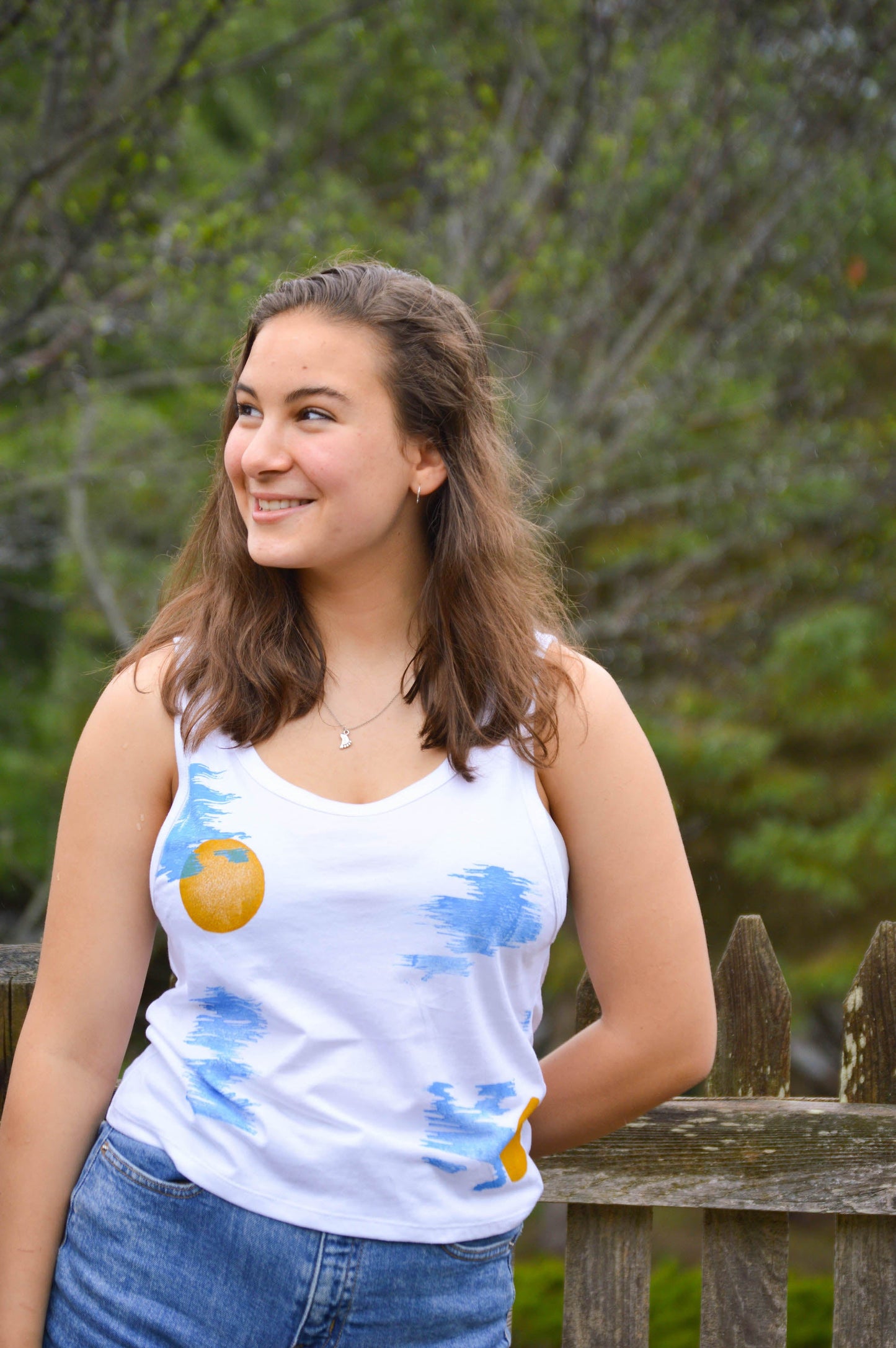 May and Mary Block Printed Bamboo Crop Tank - New Birch