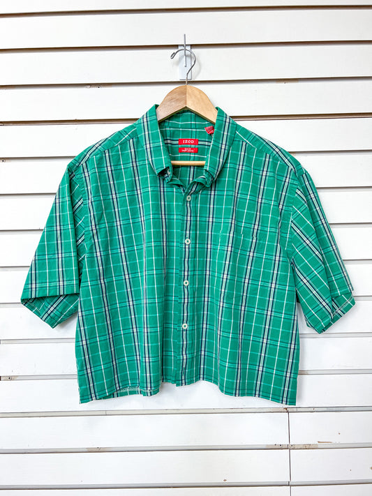 FG Rework - cropped button down | kelly green plaid