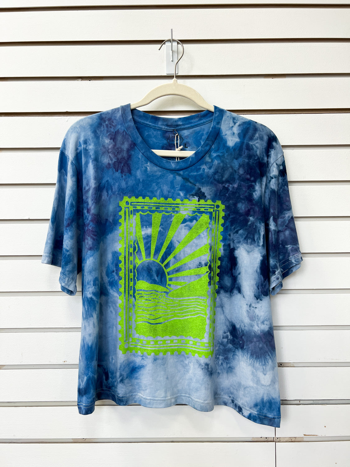 May and Mary Hand dyed and Block Crop Tee- Ocean Stamp