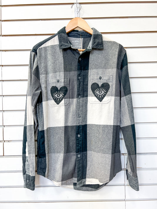 FG Rework - block printed button down | black and white flannel