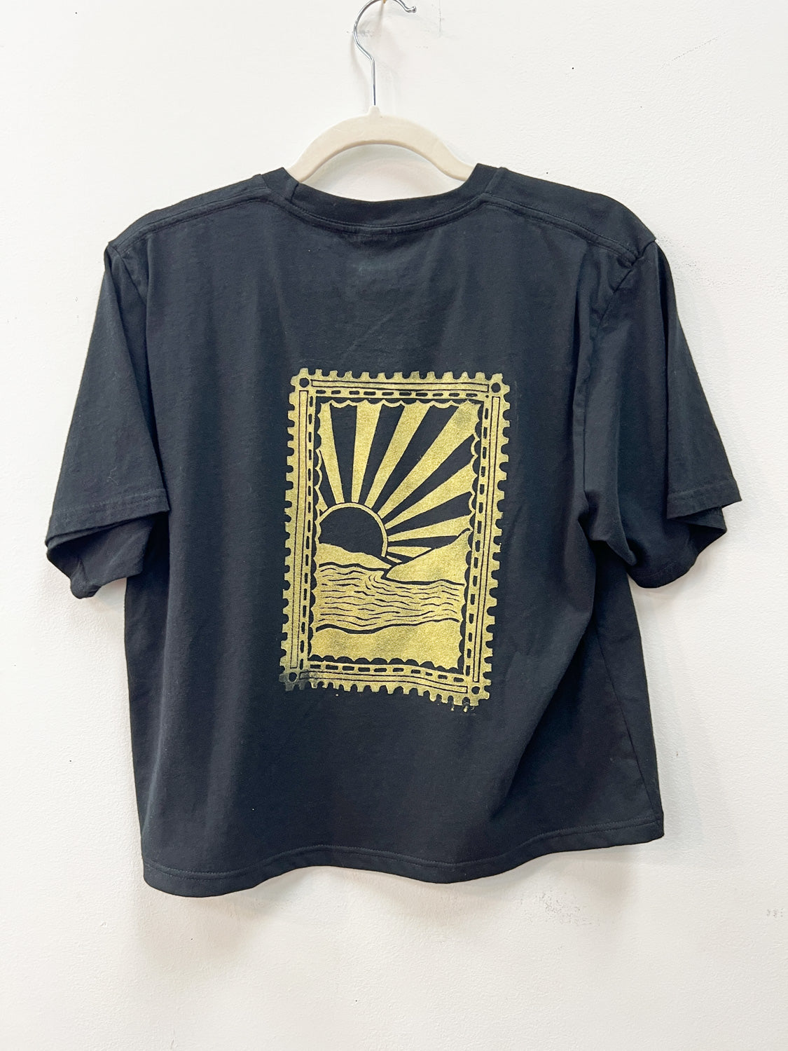 May and Mary Black Stamp Crop Tee - organic cotton