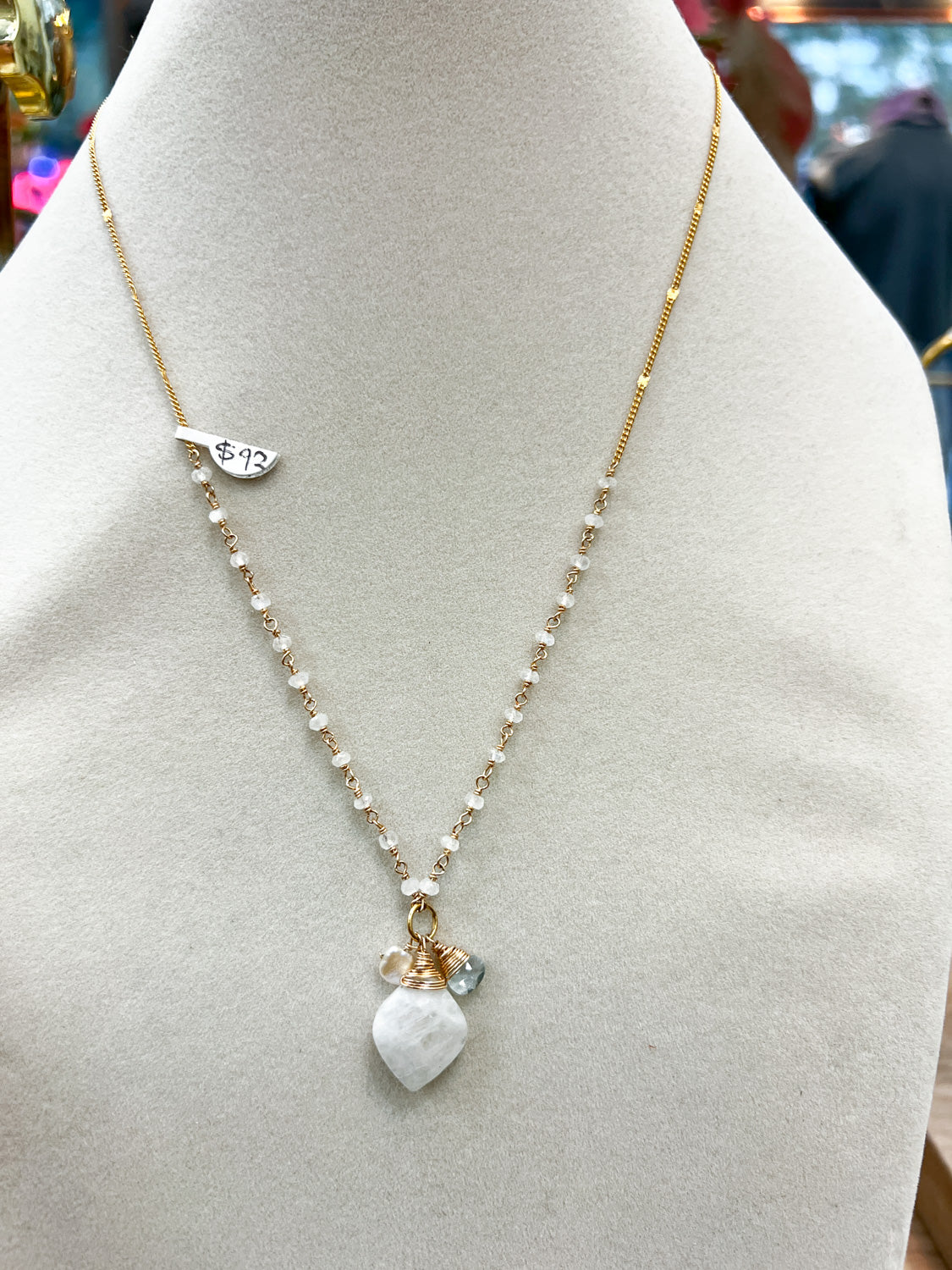 Elysium Jewelry gold moonstone necklace with beaded chain