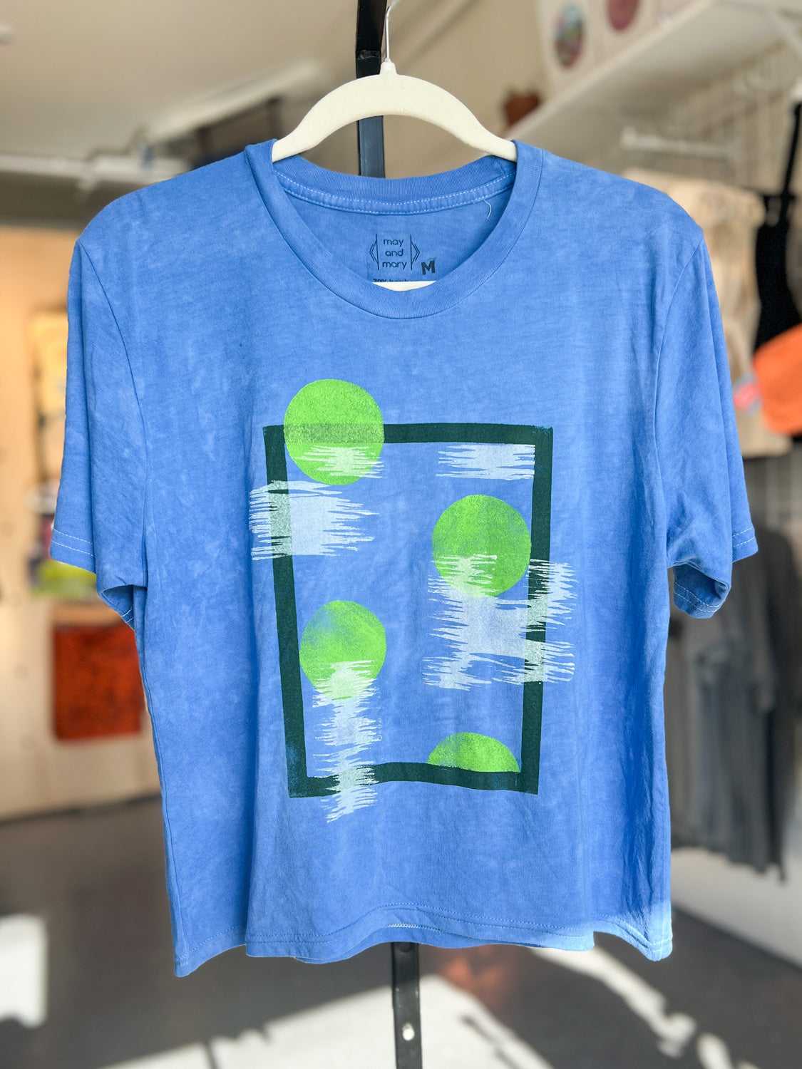 Hand Dyed and Block Printed Blue Birch Bamboo Crop Top