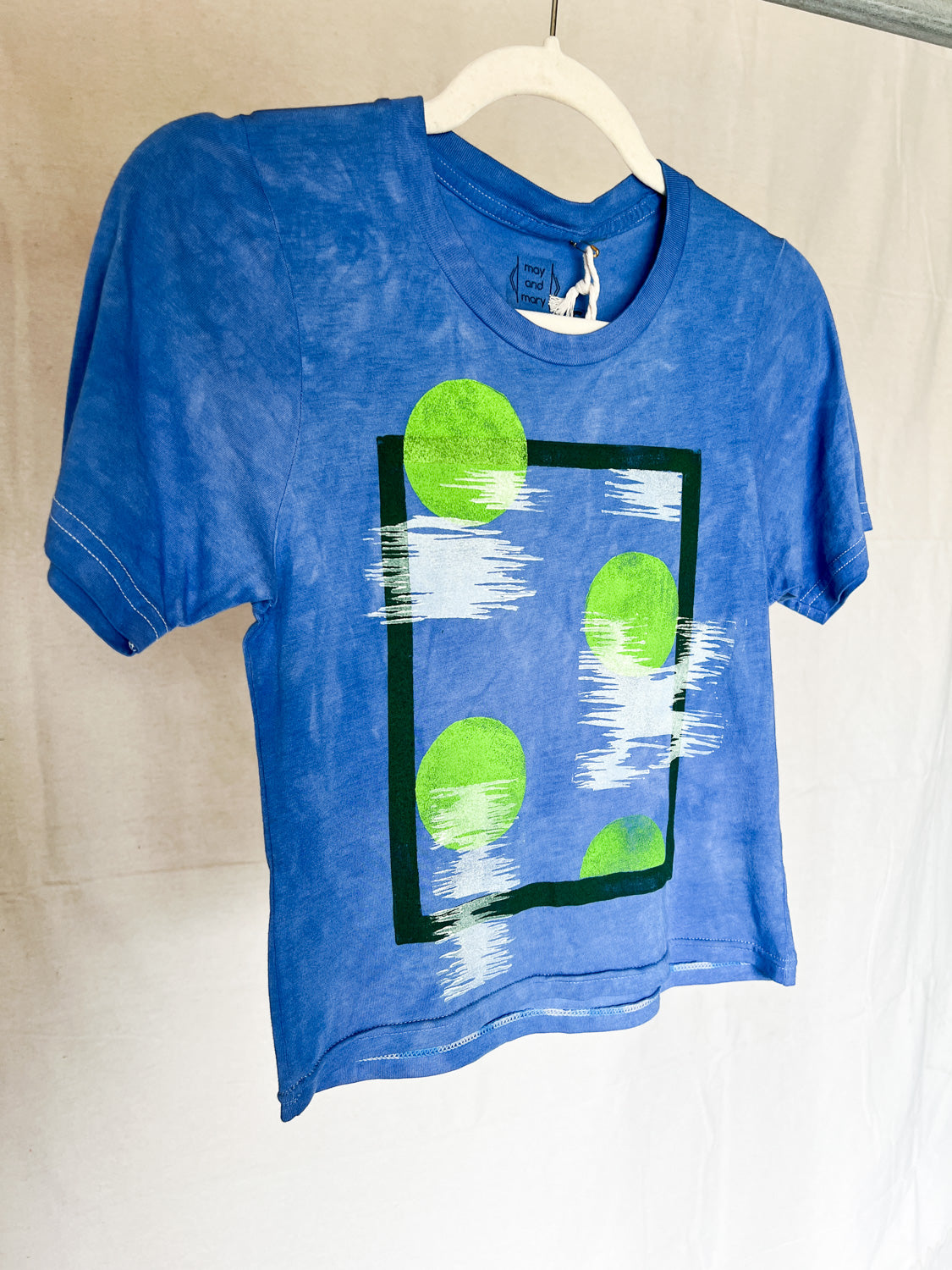 Hand Dyed and Block Printed Blue Birch Bamboo Crop Top