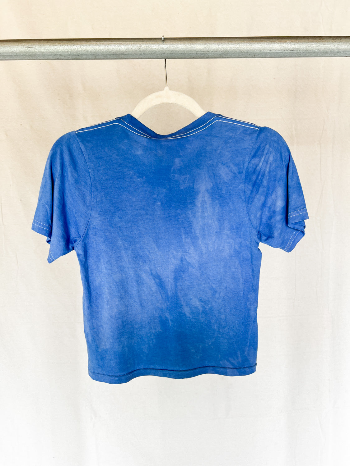 Hand Dyed and Block Printed Blue Birch Bamboo Crop Top