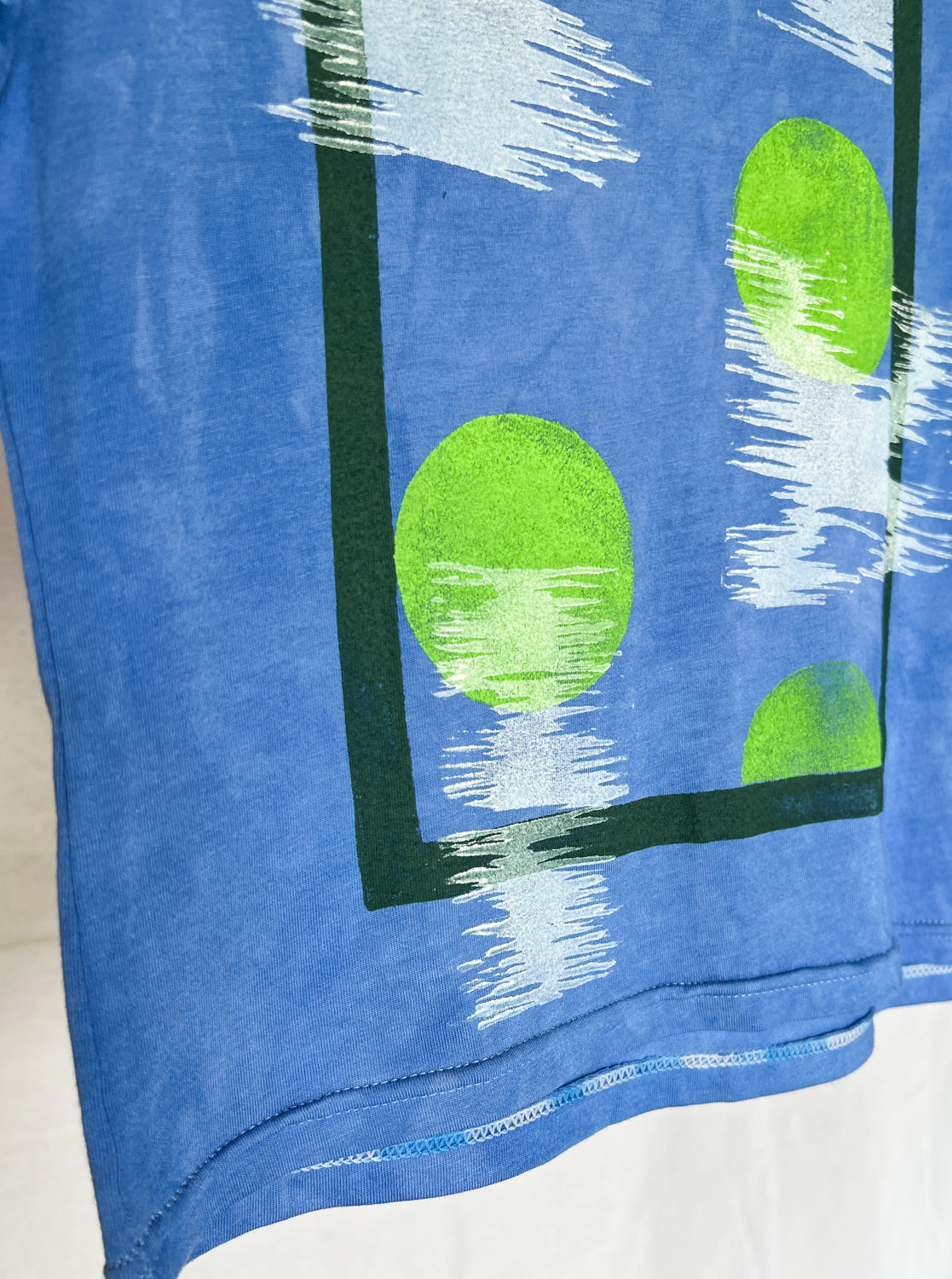 Hand Dyed and Block Printed Blue Birch Bamboo Crop Top