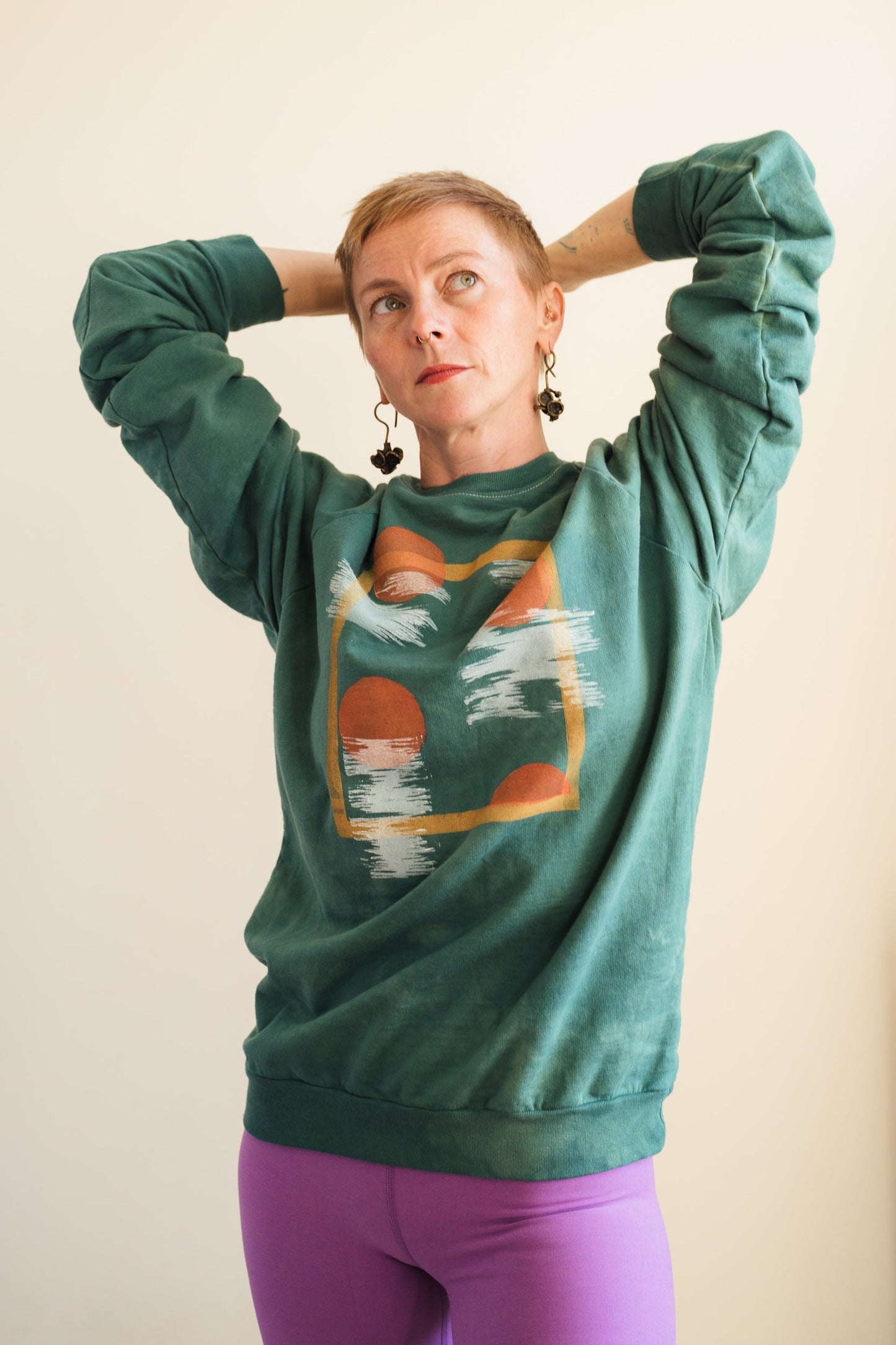 May and Mary Hand Dyed and Block Printed Crewneck - Forest Birch