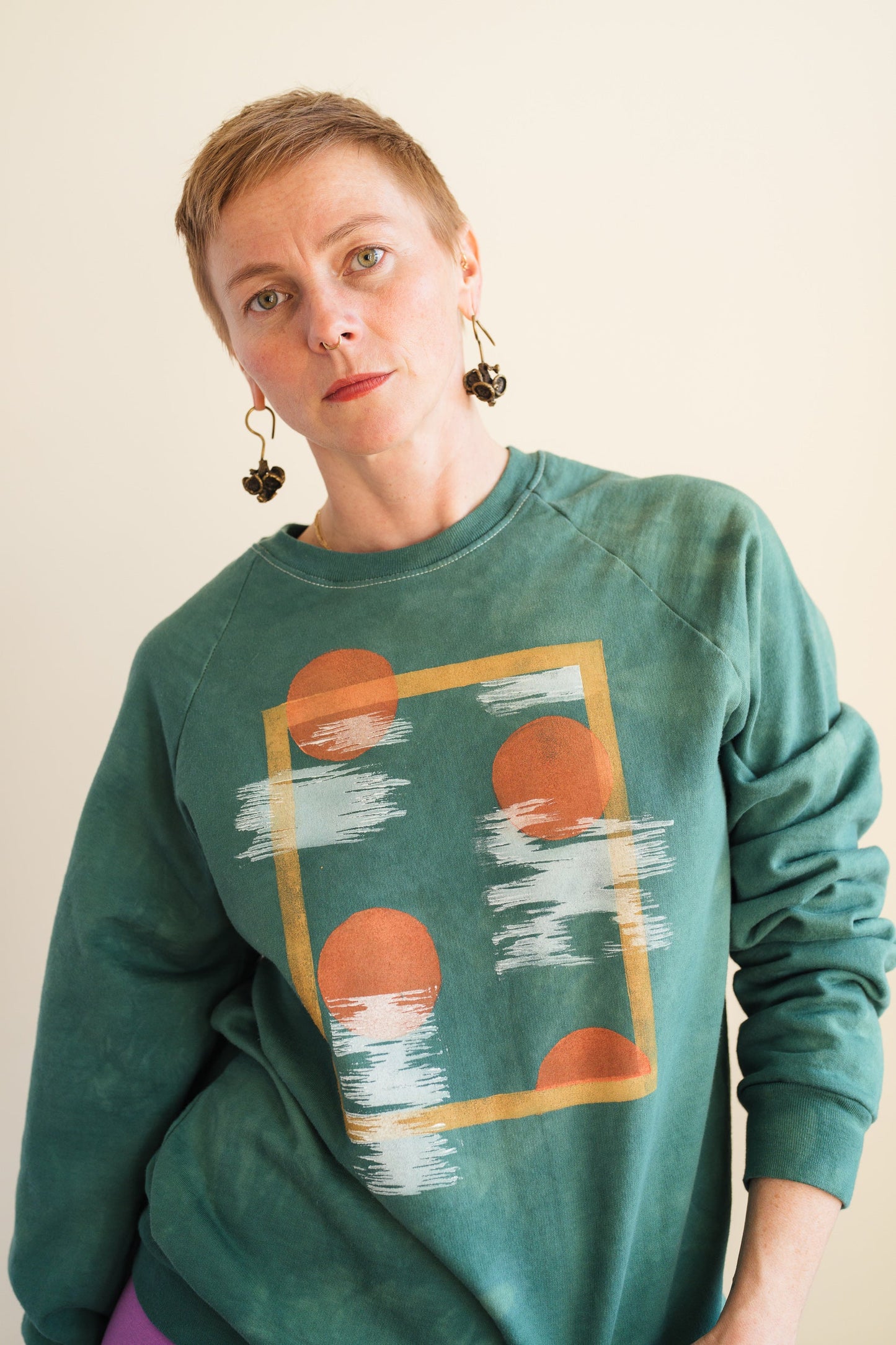 May and Mary Hand Dyed and Block Printed Crewneck - Forest Birch