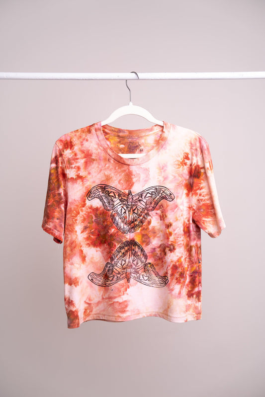May and Mary Hand dyed and Block Printed Bamboo Crop Top - Rust Moth SALE