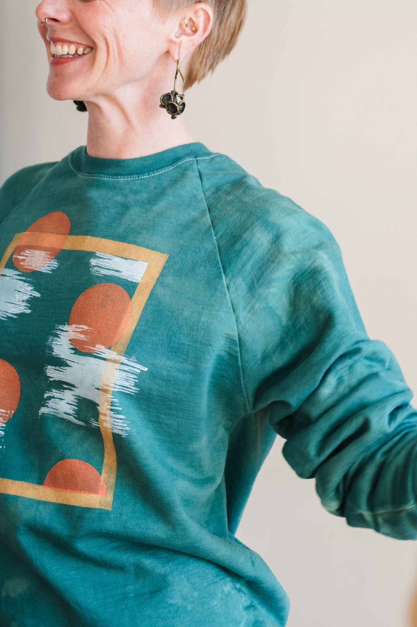 May and Mary Hand Dyed and Block Printed Crewneck - Forest Birch
