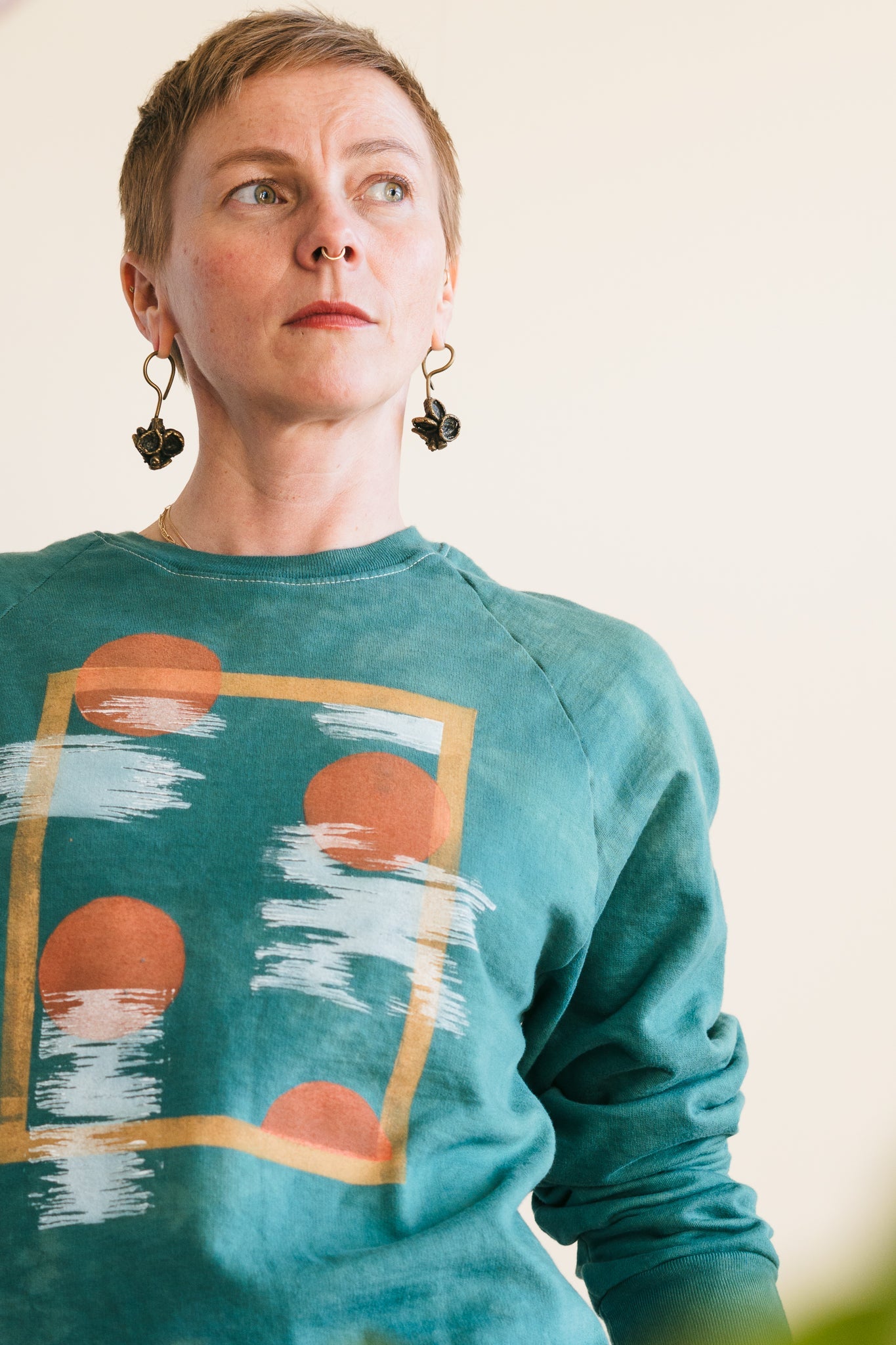 May and Mary Hand Dyed and Block Printed Crewneck - Forest Birch