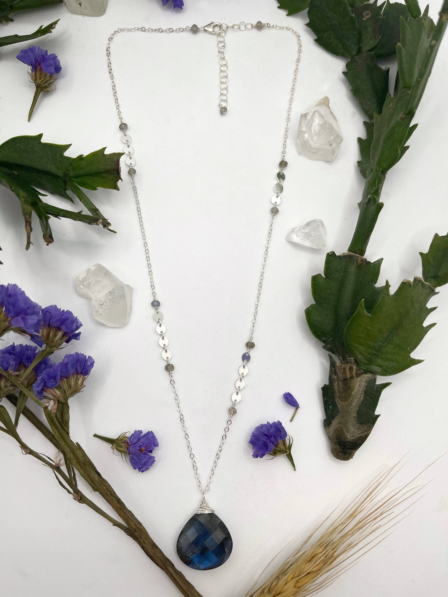 Elysium Jewelry Sequin Chain Stone Drop Necklace