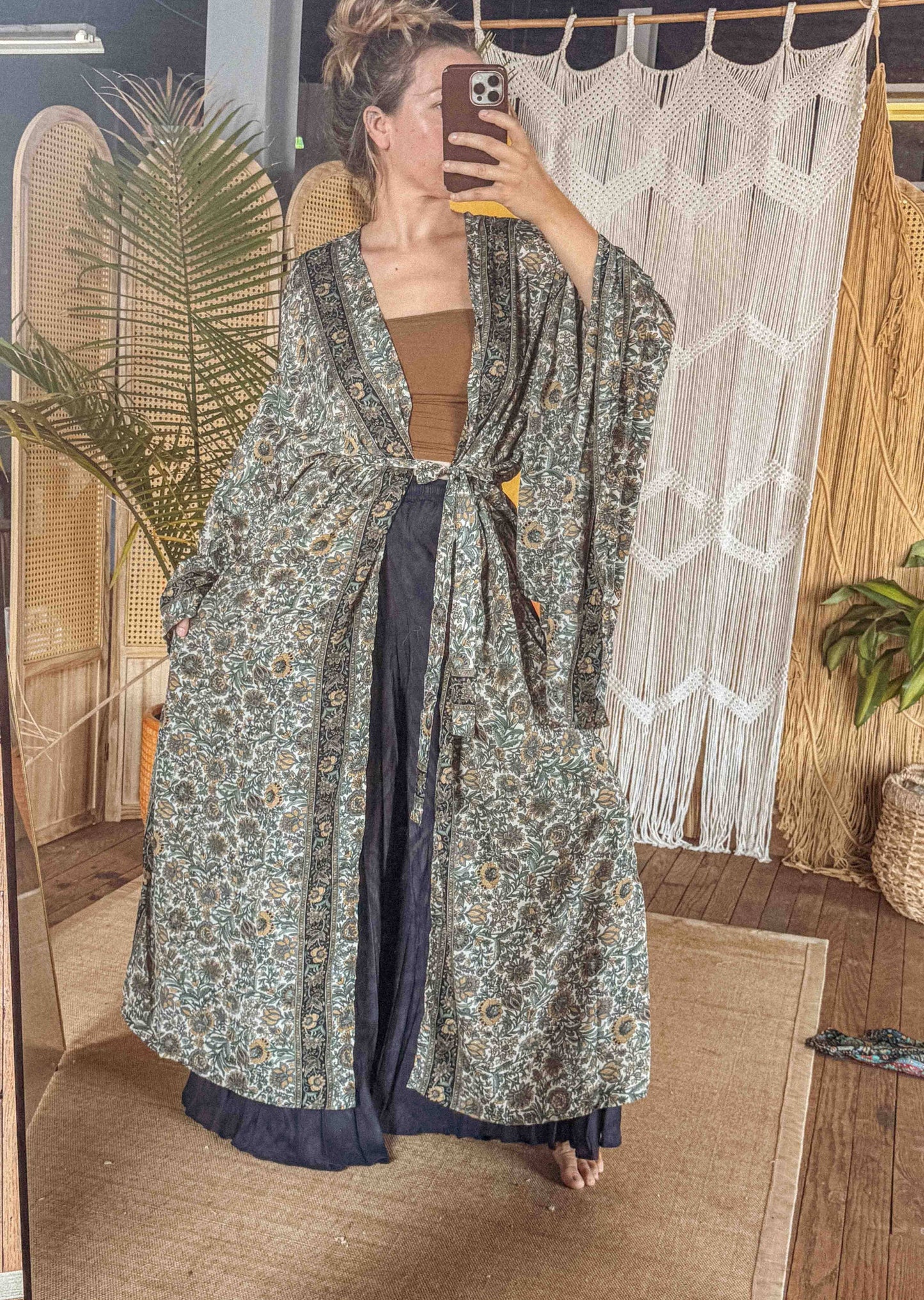 Gardenbelle - Silk Bell Sleeve Long Maxi Kimono Duster Cardigan