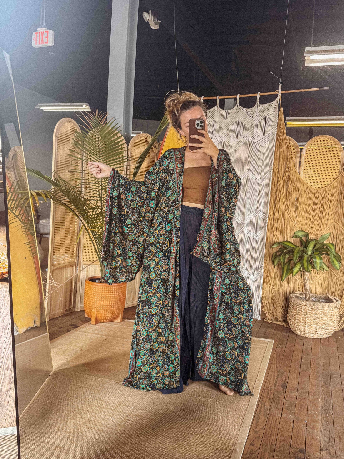 Gardenbelle - Silk Bell Sleeve Long Maxi Kimono Duster Cardigan