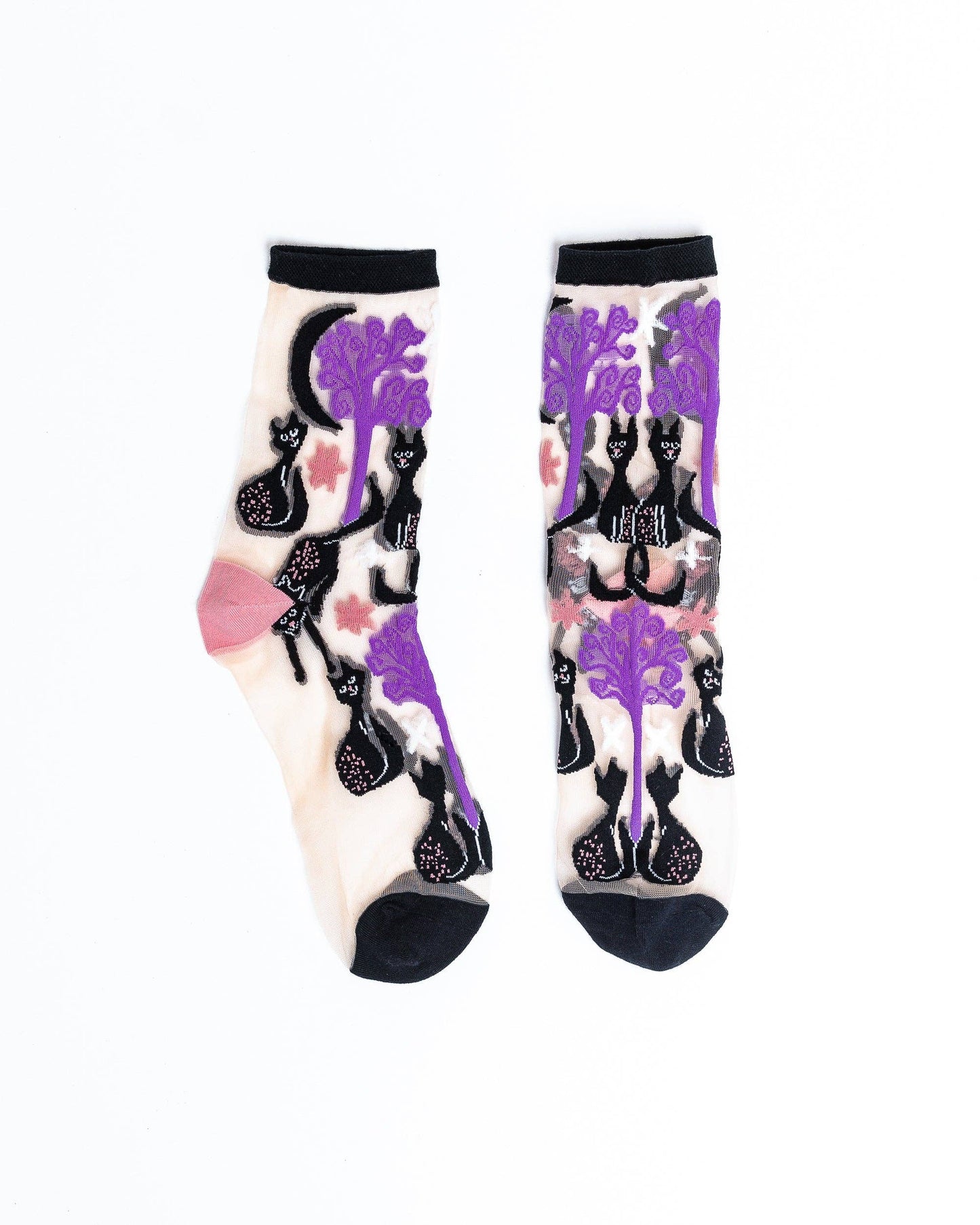 Sock Candy Nocturnal Halloween Cats Sheer Crew Sock - Halloween Fashion