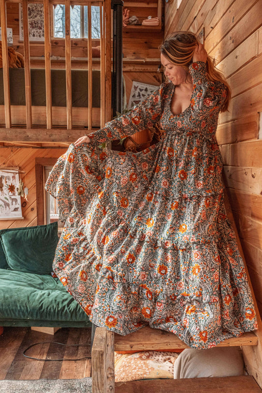 Gardenbelle - Block Printed Maxi Dress, Floral EMILIA Dress