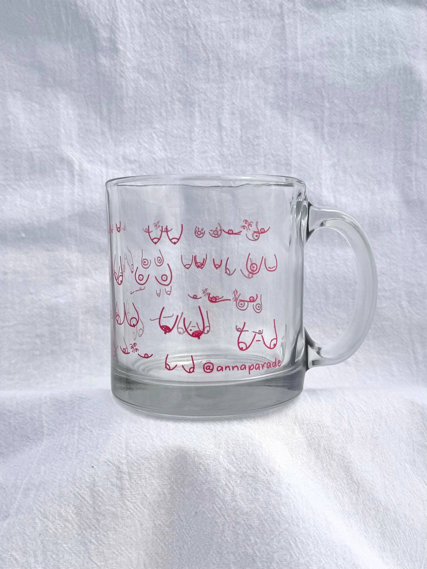 Tiddies! 15-ounce glass coffee or tea mug