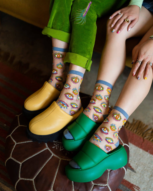 Sock Candy Evil Eye Sheer Crew Sock