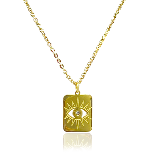 Sunday Girl | Engraved Eye with CZ Tag pendant necklace