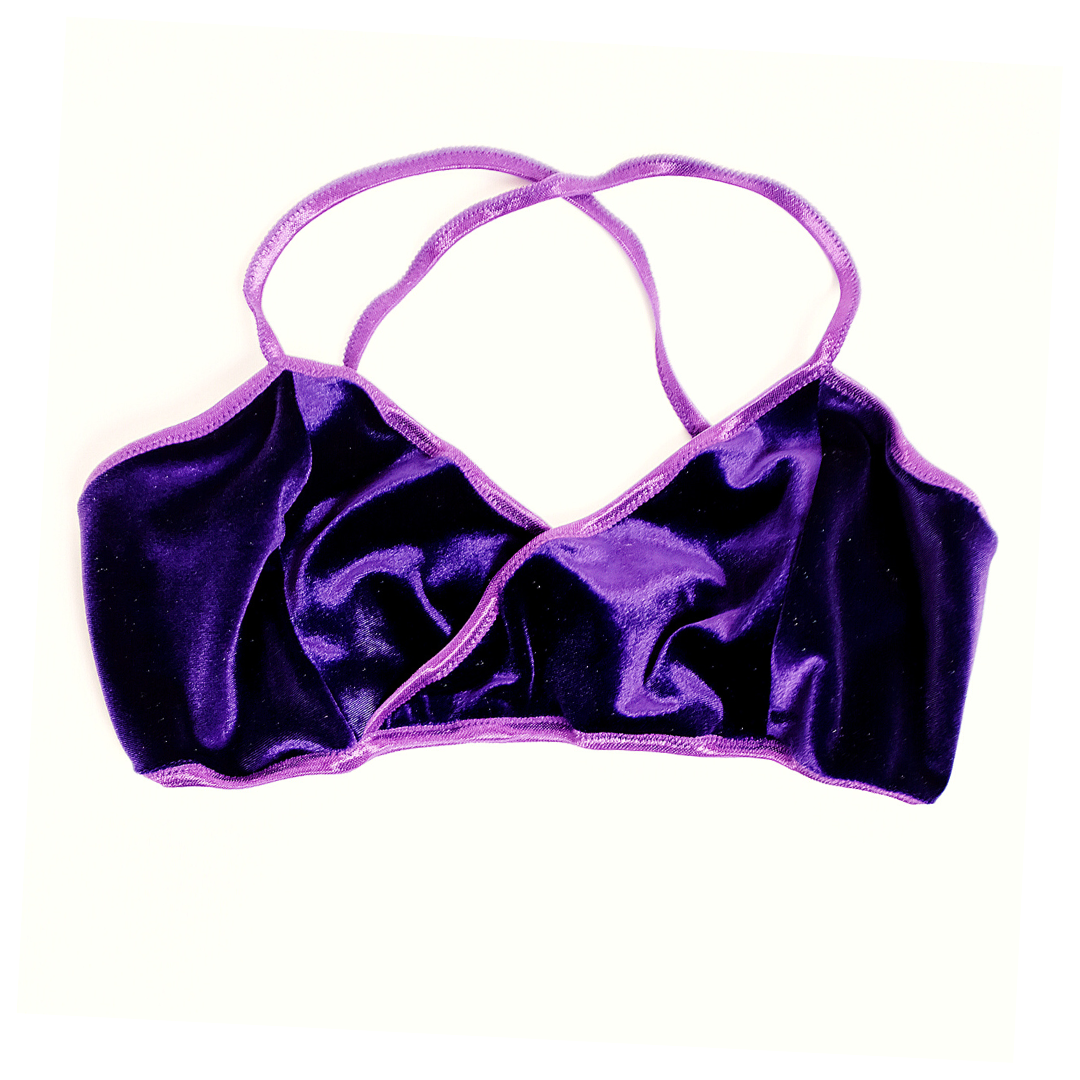 Purple Velvet Bralette // purple velour top, wrap bra, comfort