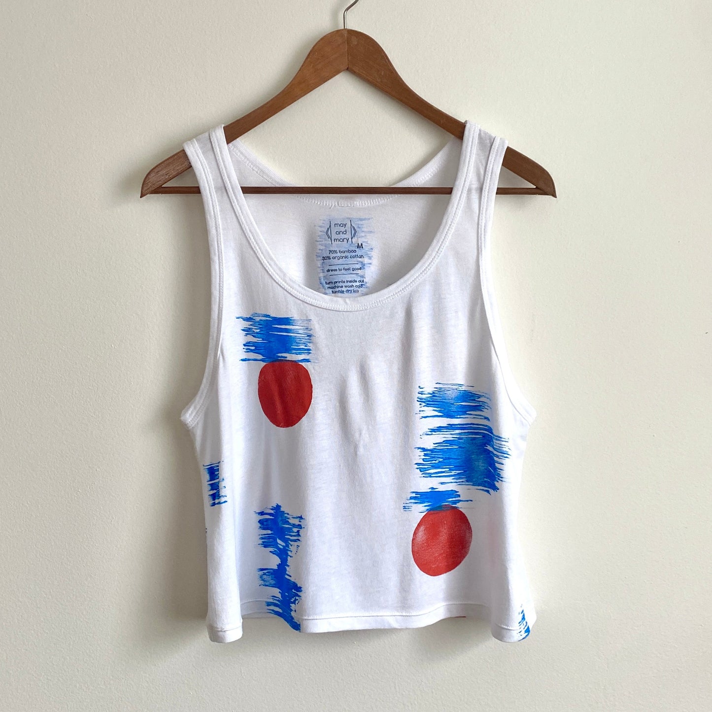 May and Mary Block Printed Bamboo Crop Tank - New Birch