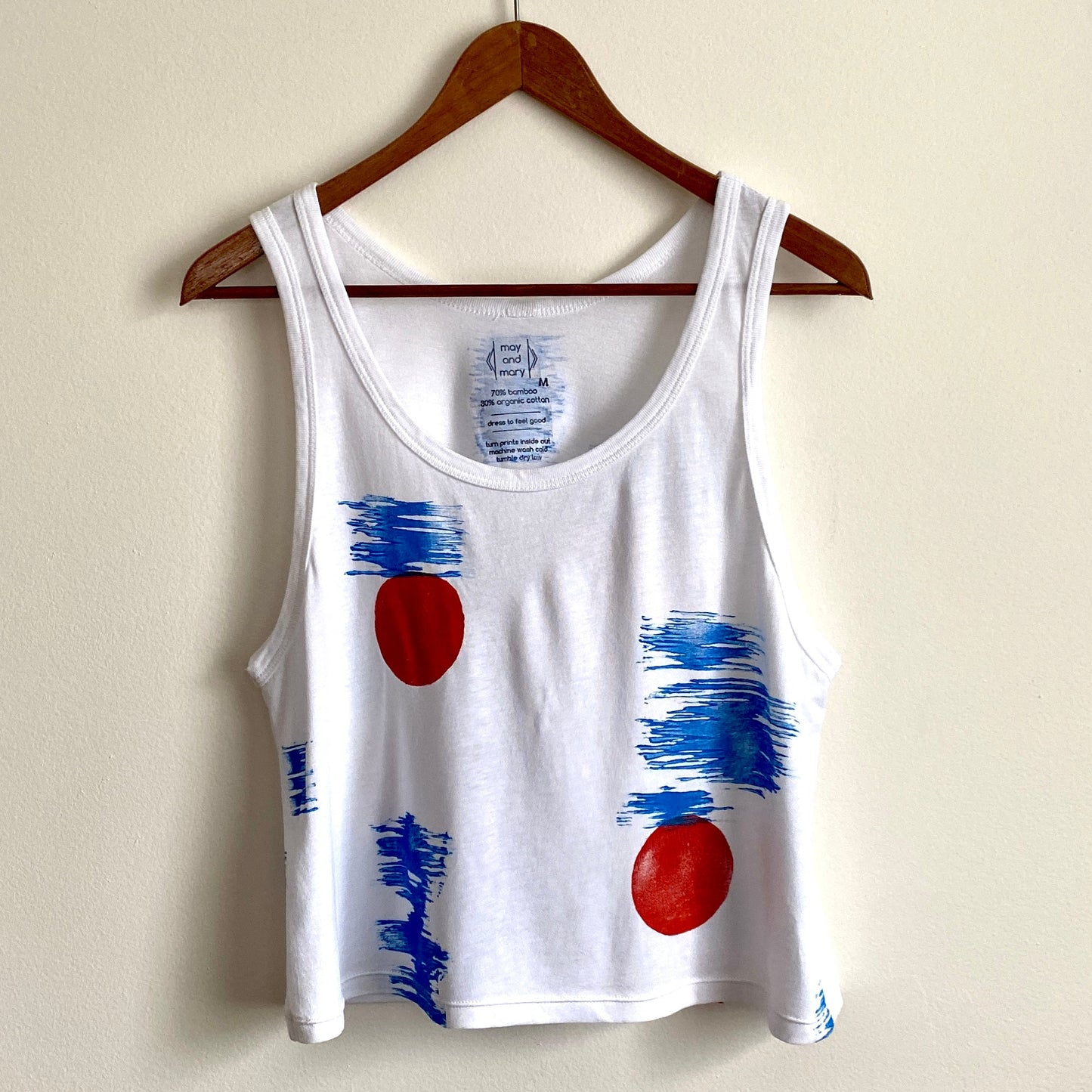 May and Mary Block Printed Bamboo Crop Tank - New Birch