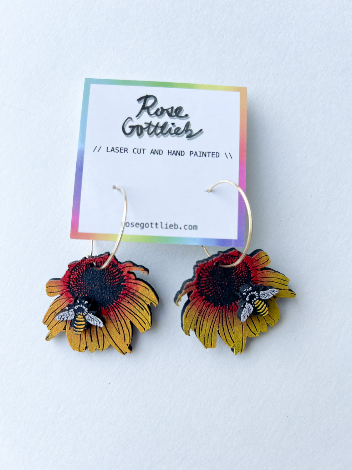 Rose Gottlieb Earrings - sunflower with bee hoops