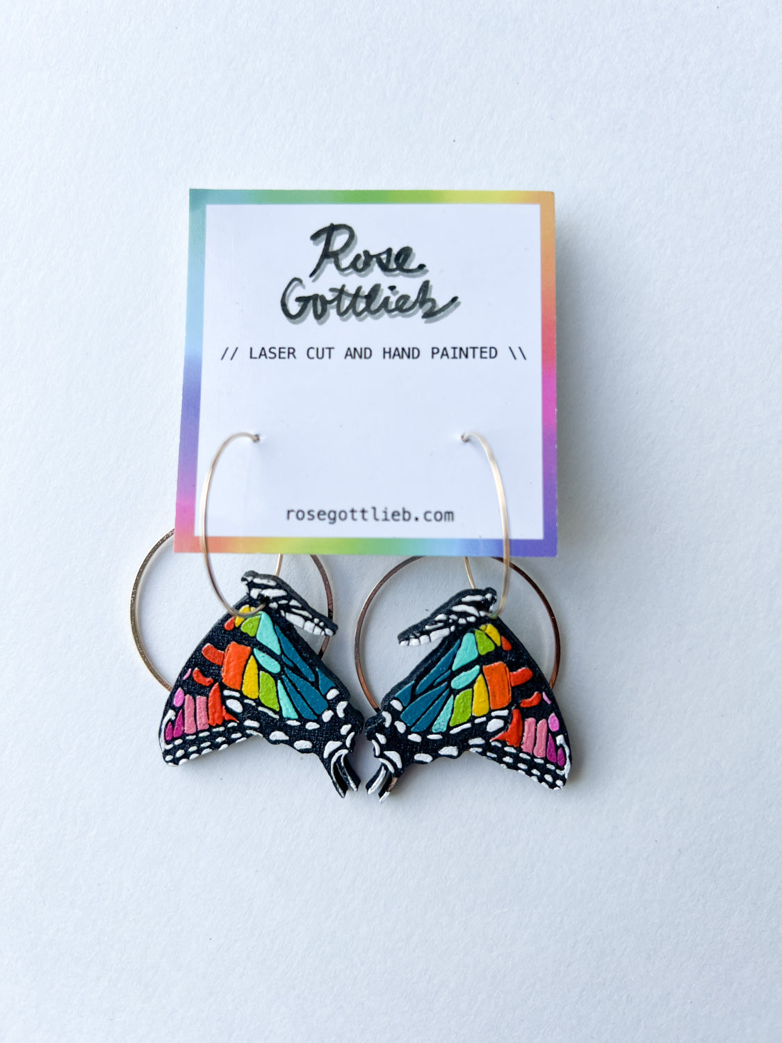 Rose Gottlieb Earrings - small rainbow swallowtails with circles