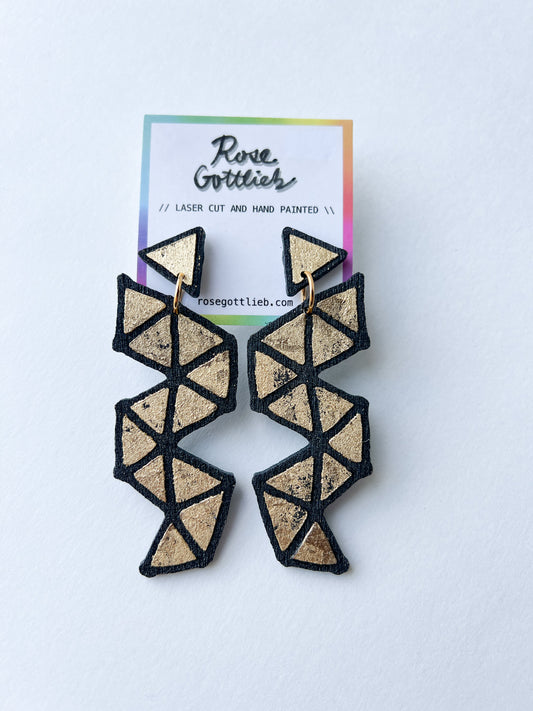 Rose Gottlieb Earrings - black and gold geometric squiggles