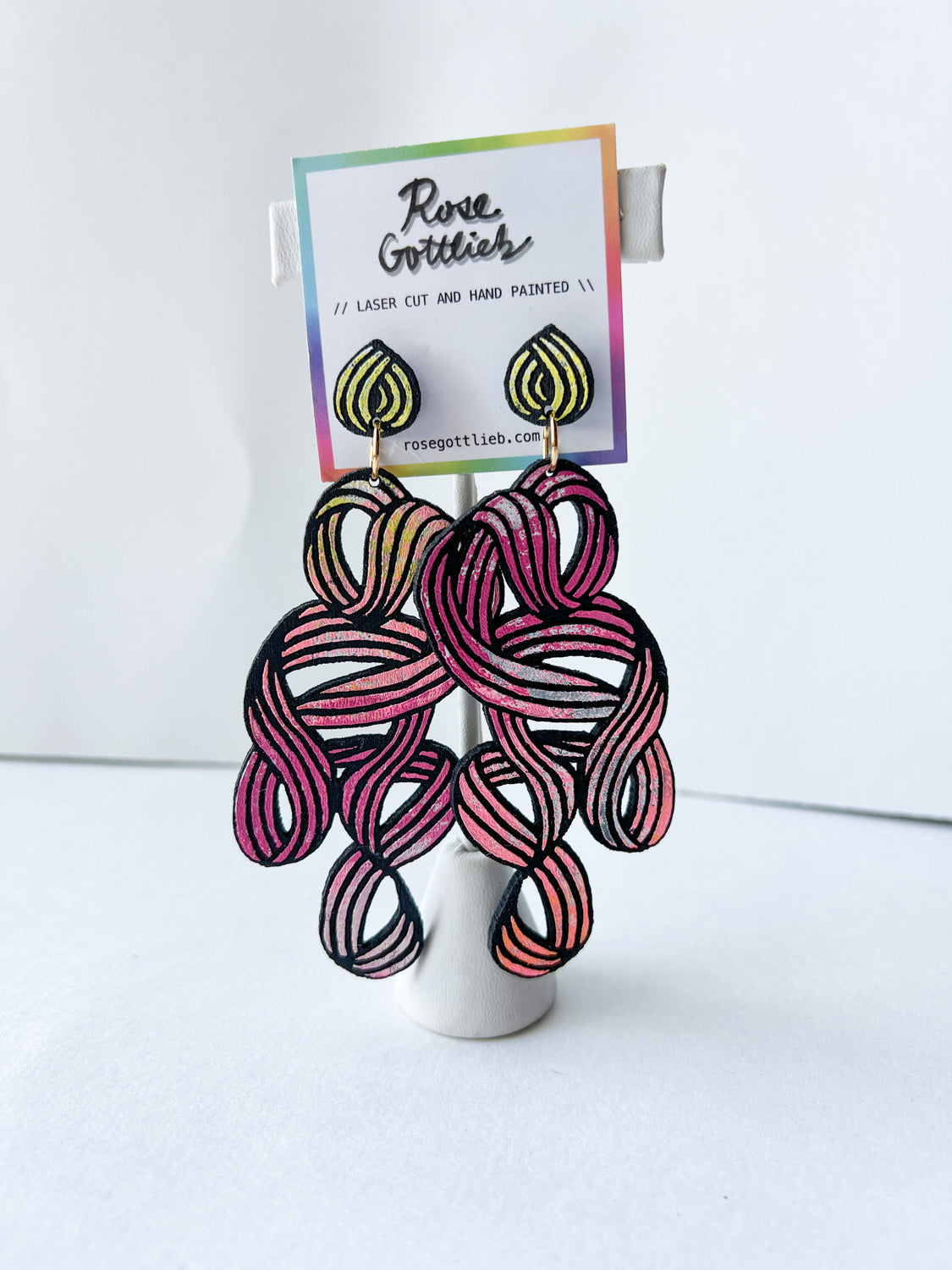 Rose Gottlieb Earrings - medium swirly studs - pink and yellow