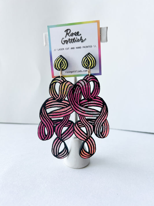 Rose Gottlieb Earrings - medium swirly studs - pink and yellow