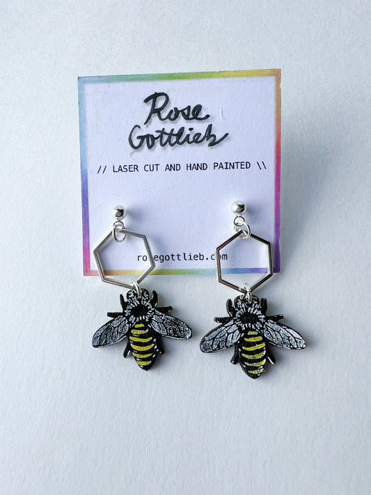 Rose Gottlieb Earrings - bees and hexagons