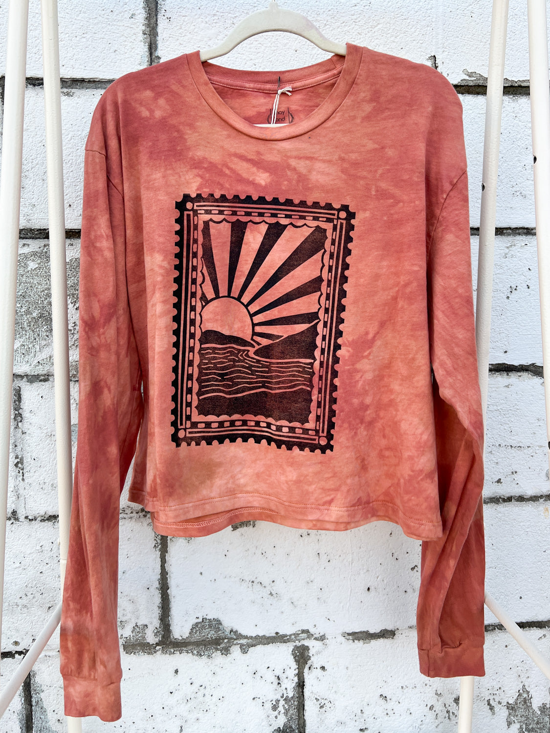 May and Mary Organic Cotton Long Sleeve Crop Tee - Rust Stamp