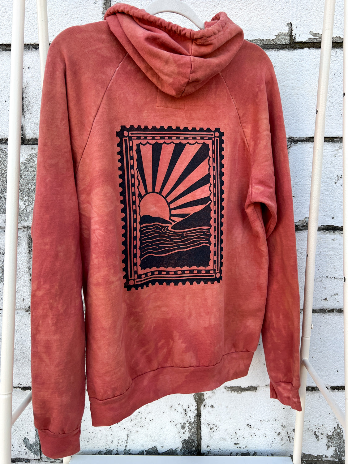 May and Mary Organic Cotton Tie Dye Hoodie- Rust Stamp