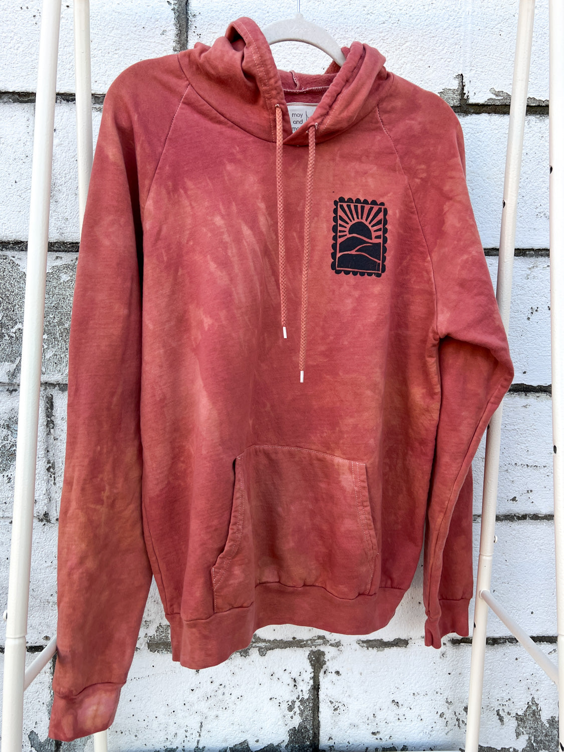 May and Mary Organic Cotton Tie Dye Hoodie- Rust Stamp