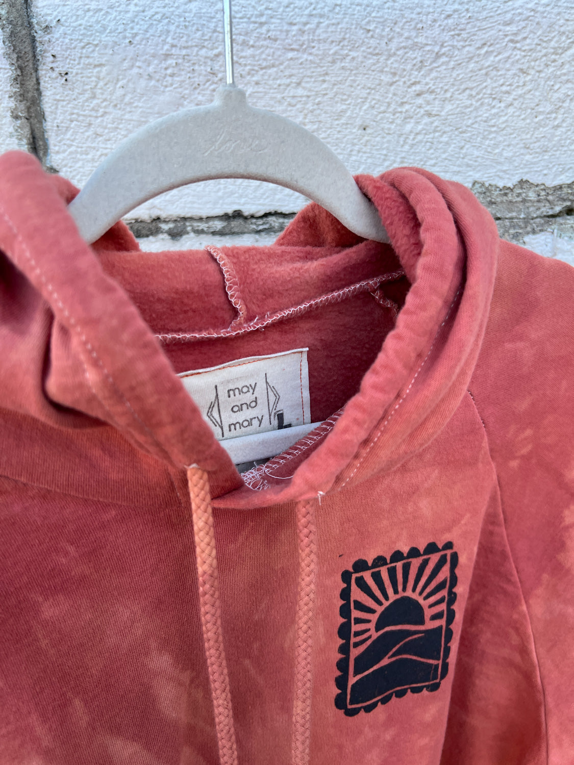 May and Mary Organic Cotton Tie Dye Hoodie- Rust Stamp