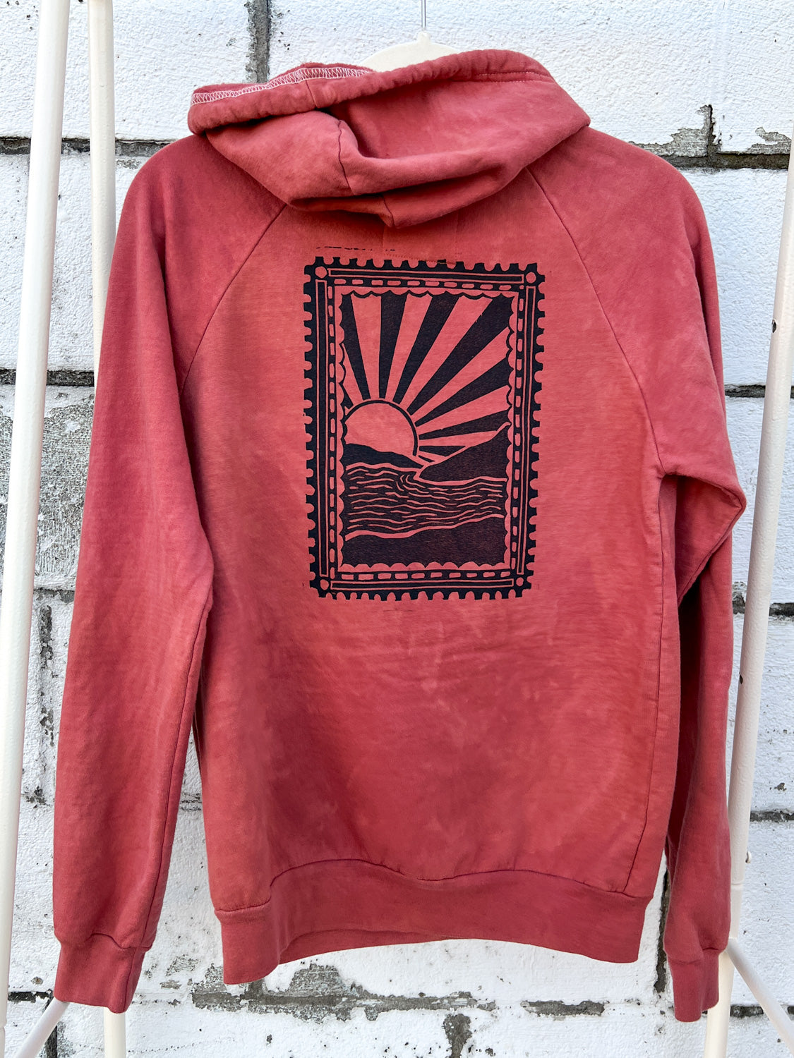 May and Mary Organic Cotton Tie Dye Hoodie- Rust Stamp