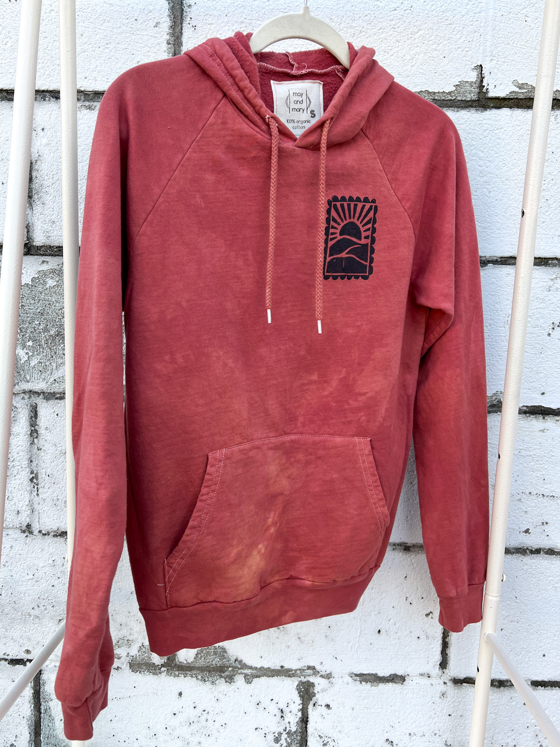 May and Mary Organic Cotton Tie Dye Hoodie- Rust Stamp