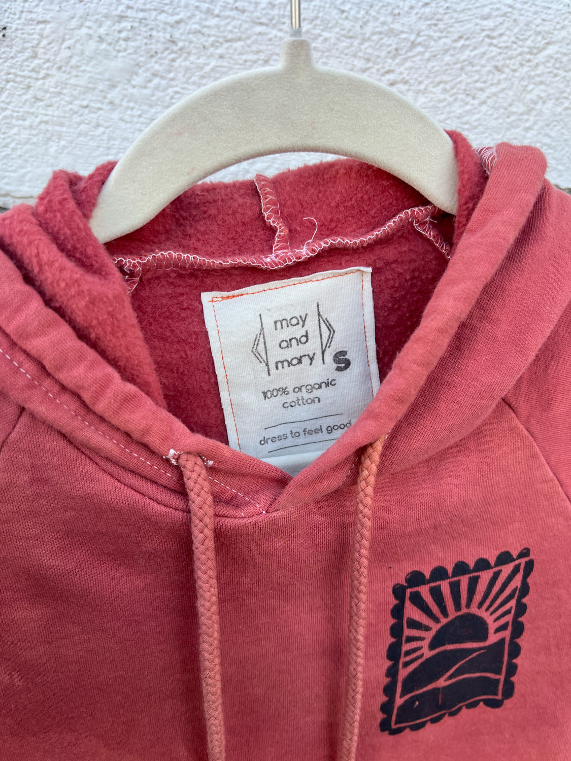 May and Mary Organic Cotton Tie Dye Hoodie- Rust Stamp