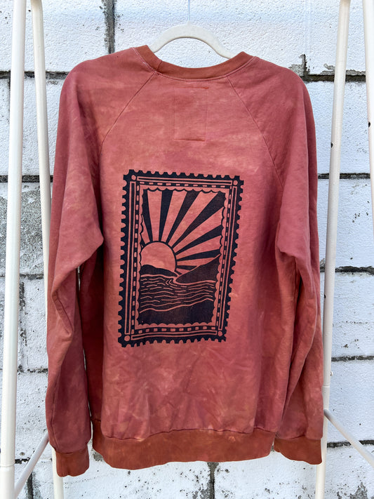 May and Mary Ice Dyed Organic Cotton Sweatshirt- Rust Stamp