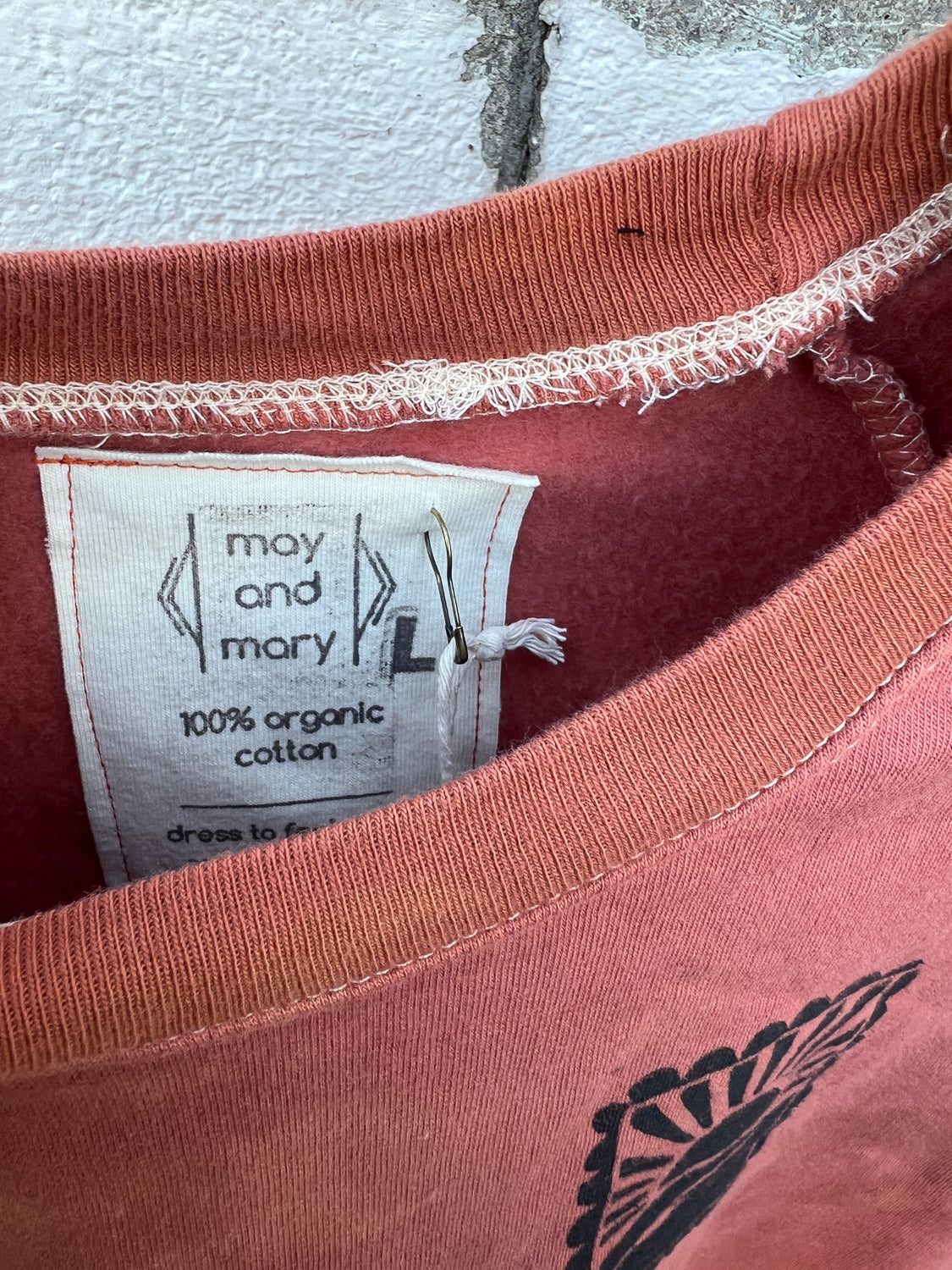 May and Mary Ice Dyed Organic Cotton Sweatshirt- Rust Stamp