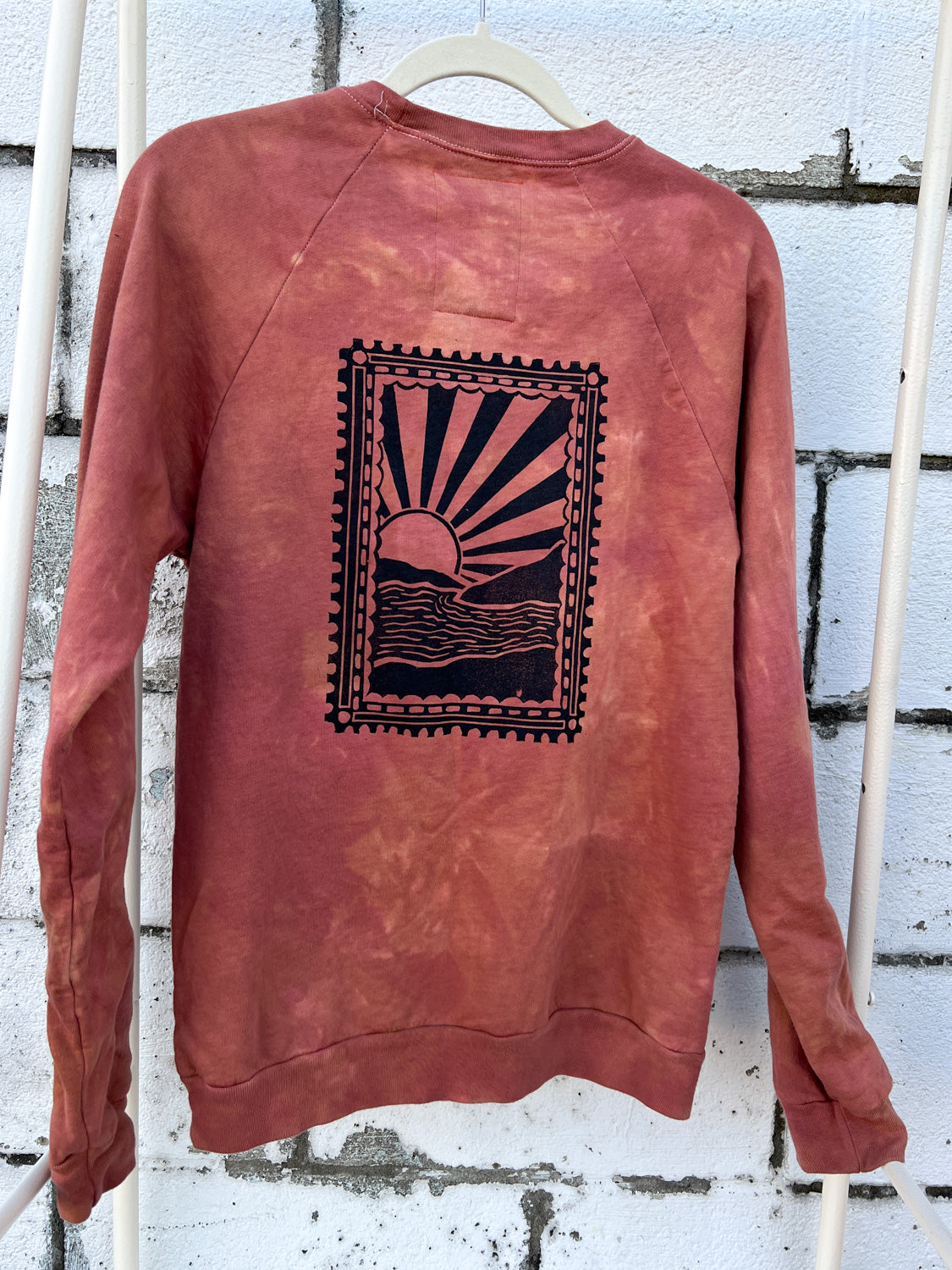 May and Mary Ice Dyed Organic Cotton Sweatshirt- Rust Stamp