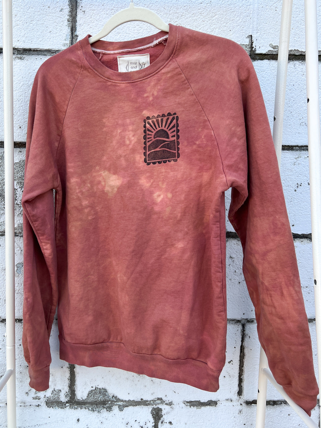 May and Mary Ice Dyed Organic Cotton Sweatshirt- Rust Stamp