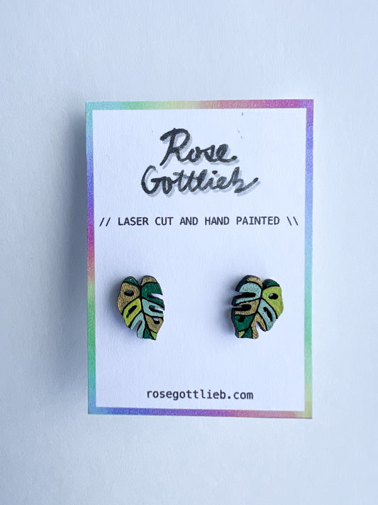 Rose Gottlieb Earrings - monstera leaf gold
