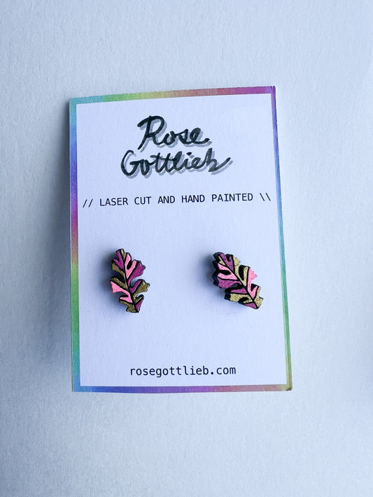 Rose Gottlieb Earrings - pink oak leaf studs